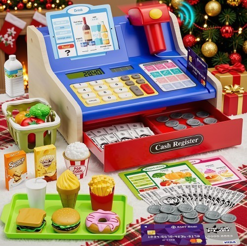 Wooden cash register for - wooden, kids